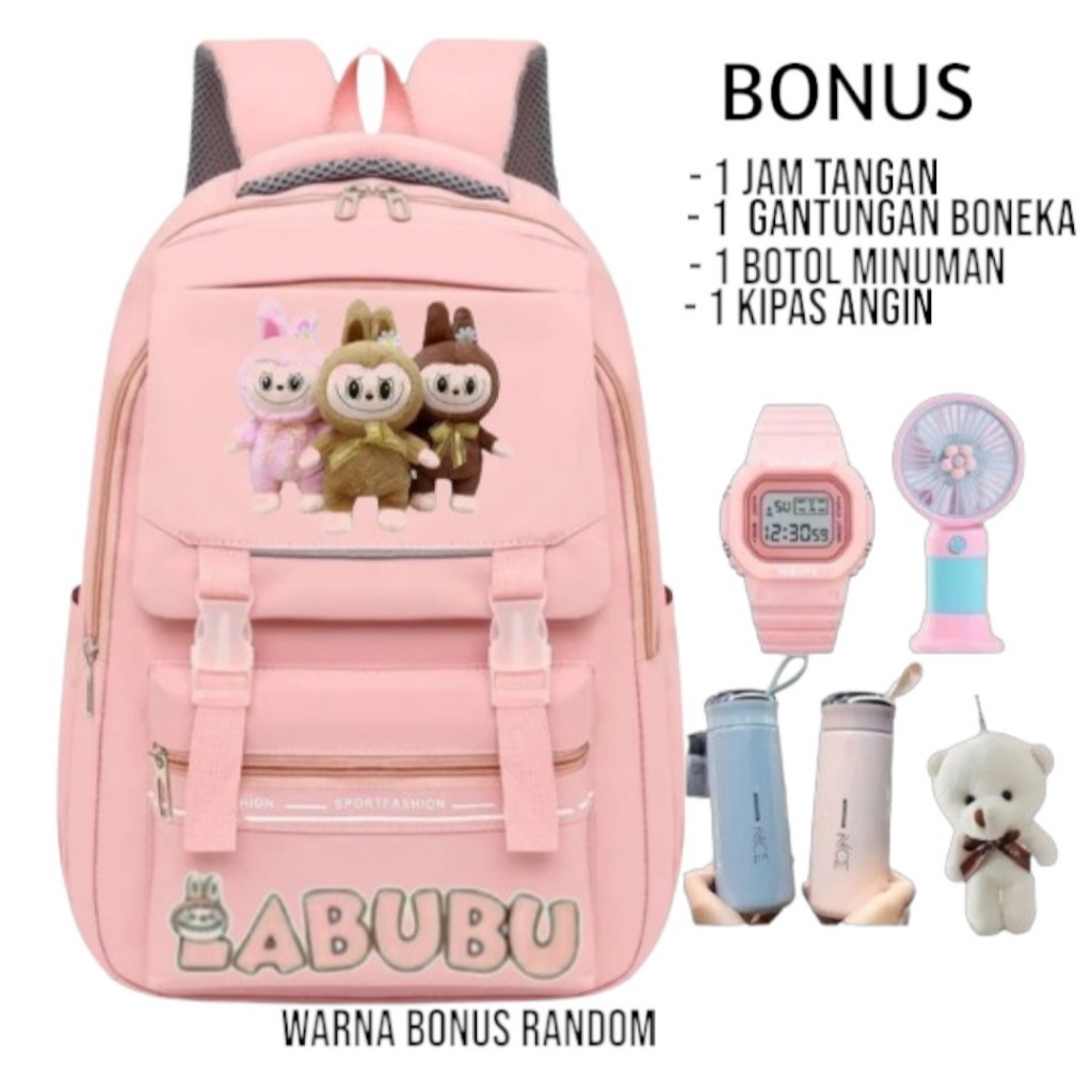 Tas Ransel Sekolah Labubu Wanita Banyak Bonus Buat SD SMP SMA Tas Sekolah Pola Besar Fashion Tas Ana