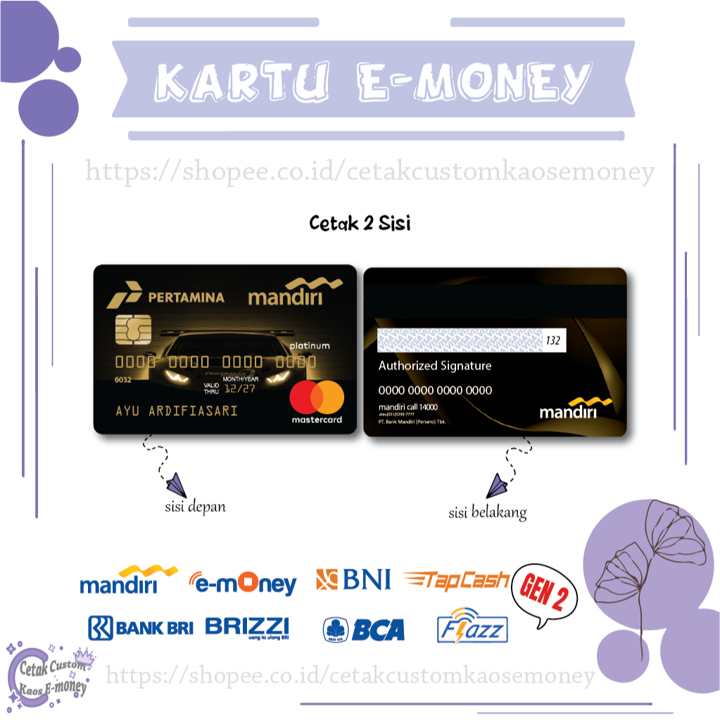 KARTU E MONEY E TOLL CARD PERTAMINA MANDIRI MASTERCARD CARD EMONEY MANDIRI BNI BRI BCA - 2 SISI
