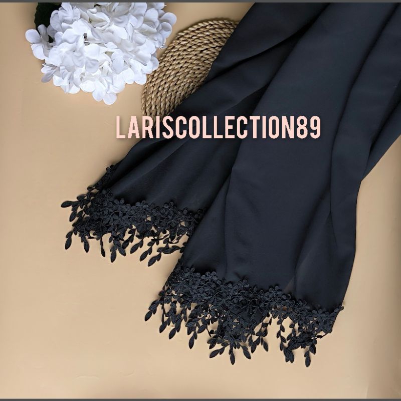 PHASMINA ARABIAN HITAM RENDA PREMIUM SIZE JUMBO SYARI 200CMX75CM PASMINA ARAB