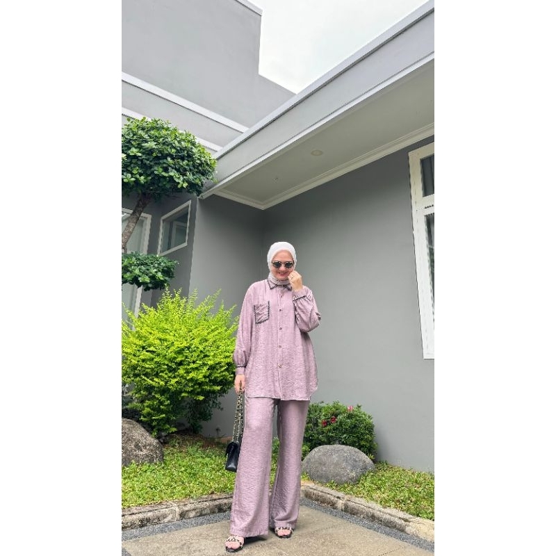 NADYA SETELAN LINEN ONE SET CELANA CUTBRAY TERLARIS SETELAN CELANA WANITA VIRAL