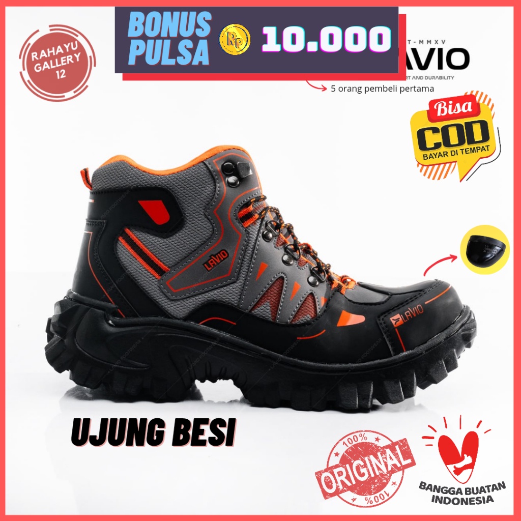 Sepatu Safety Pria Boots Tinggi Ujung Besi ginal Lavio Footwear Septi Kerja Proyek Lapangan