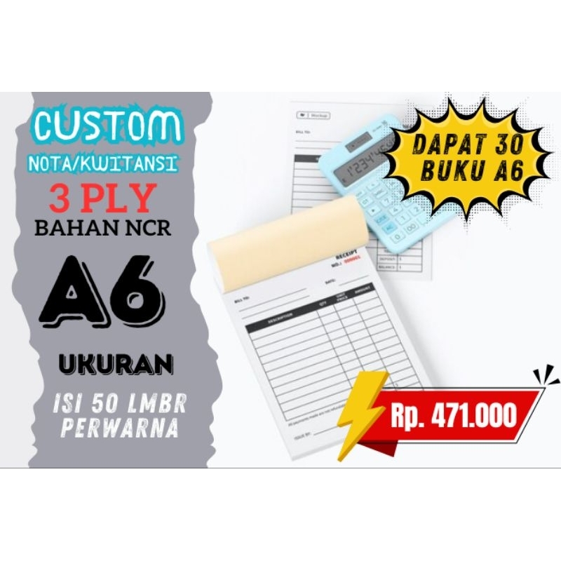 

PAKET NOTA/INVOICE UK A6 3 PLY. | DAPAT 30 BUKU