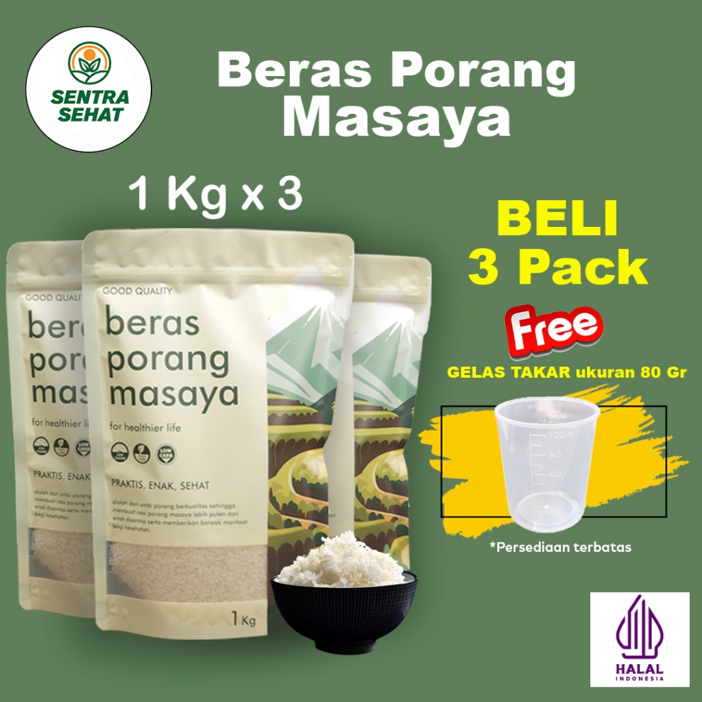 

BELI 3 PACKS FREE GELAS TAKAR - MASAYA BERAS PORANG 1Kg x 3 #berasdiet #berasporang