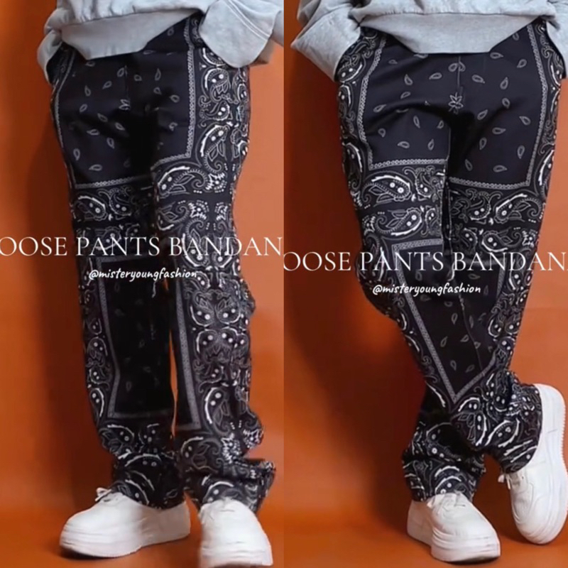 Celana Batik Loose Pants Bandana Hitam Celana Panjang Pria Wanita Casual Bermotif Keren Nan Trendy