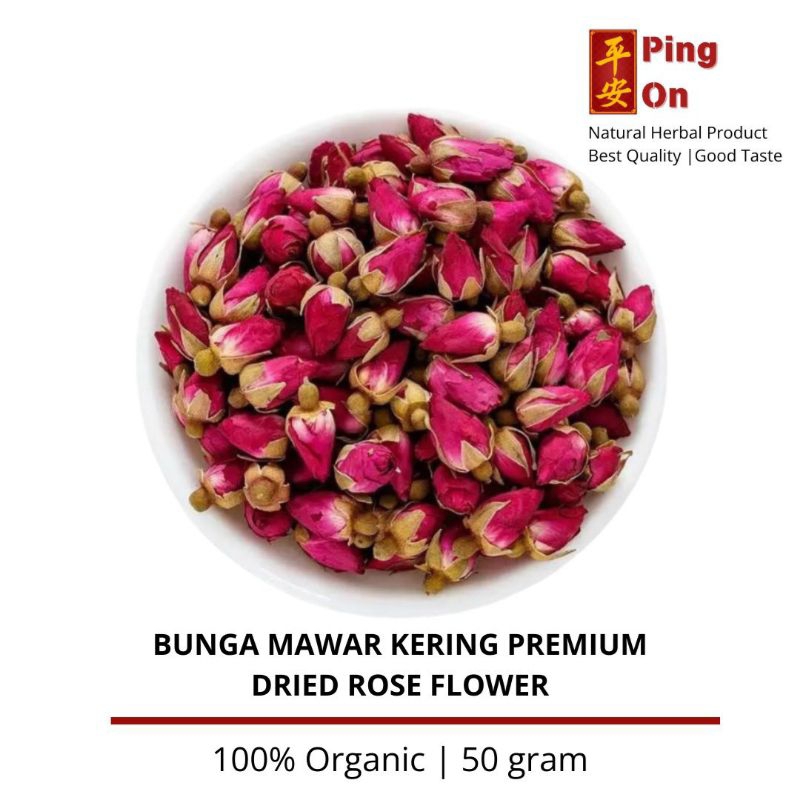 

Teh Bunga Mawar Kering Premium - Rose Bud Tea - Teh Herbal Alami, Aroma Harum & Menyehatkan, Penghilang Stres