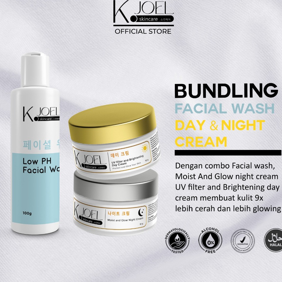 Populer KJOEL  Paket Brightening Facial wash Day Cream  Night Cream 3 in 1  BPOM  K