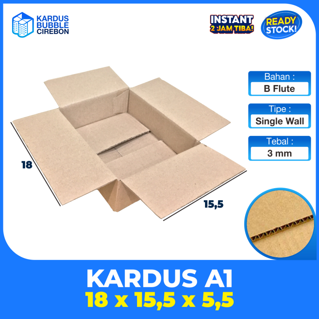 Kardus Box Ukuran 18x15.5x11 cm Single Wall POLOS 18 x 15.5 x 11 cm Tebal 3mm