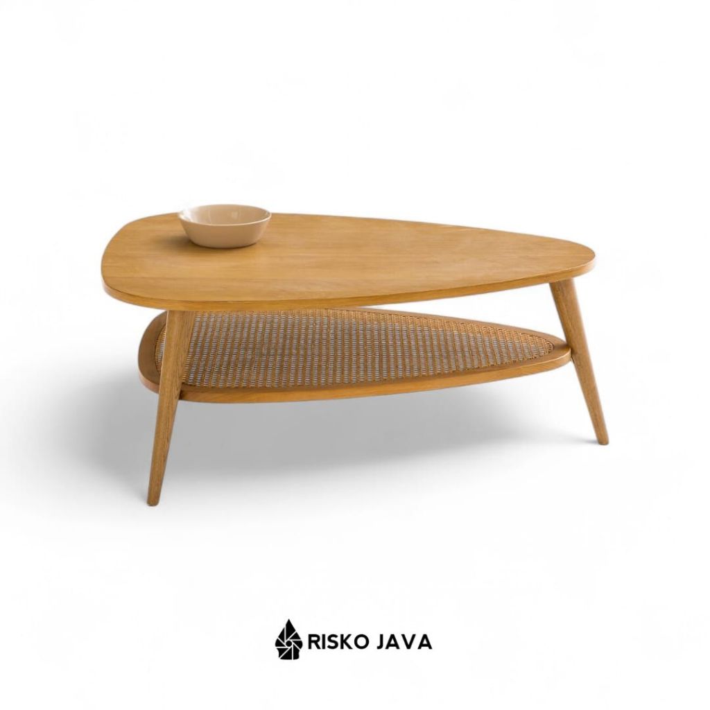 Meja Ruang Tamu Segitiga / Meja Kayu Jati Kombinasi Rotan / Coffee Table Minimalis | BAYLEE
