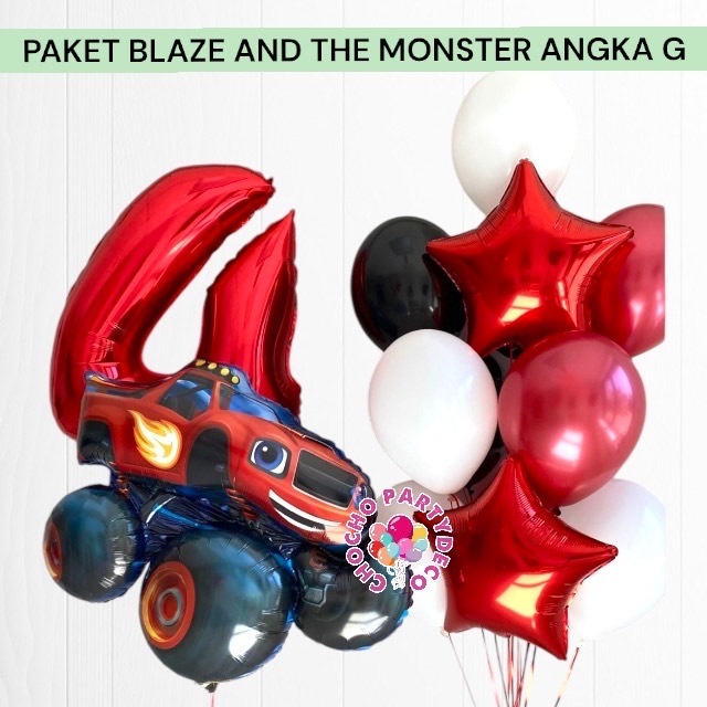 Paket Balon BLAZE AND THE MONSTER MACHINES Angka G / Dekorasi Ulang Tahun Hotwheels Race Car Mobil T