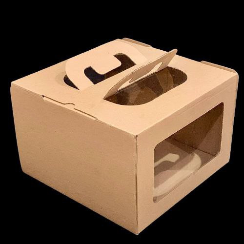

( 5 pcs ) Kotak Box Handle Polos Dus Coklat Jinjing Packaging Cake Tart Ukuran 20x20x15 cm