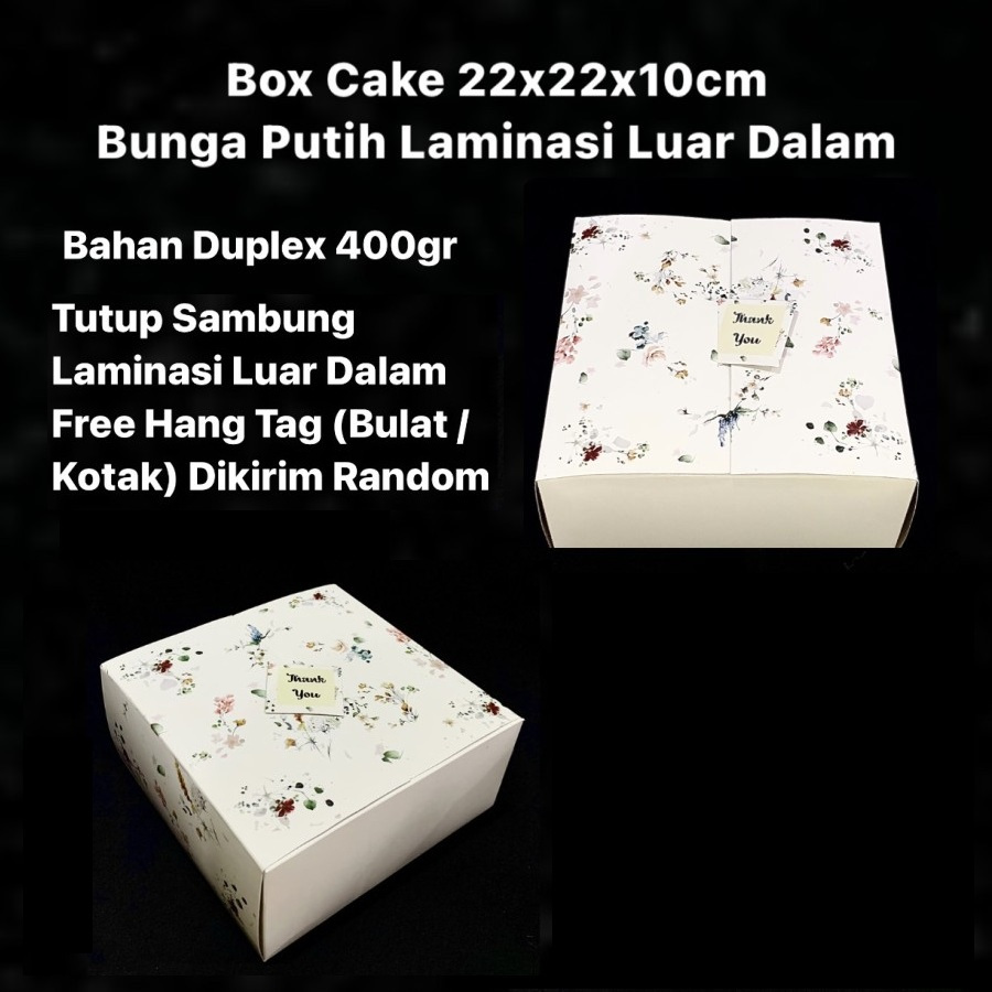 

(10pcs) Box Kotak Packaging Kue Lapis Cake Ultah Cookies Dus Parcel Motif Flower White 22x22x10cm