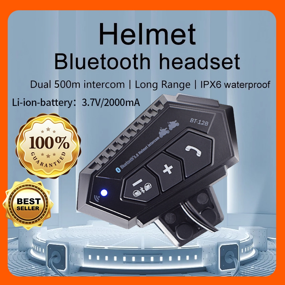 MERODITH BT-12B Headset Tahan Air Interkom Helm Sepeda Motor Bluetooth 5.0 Speaker Nirkabel Bebas Ge