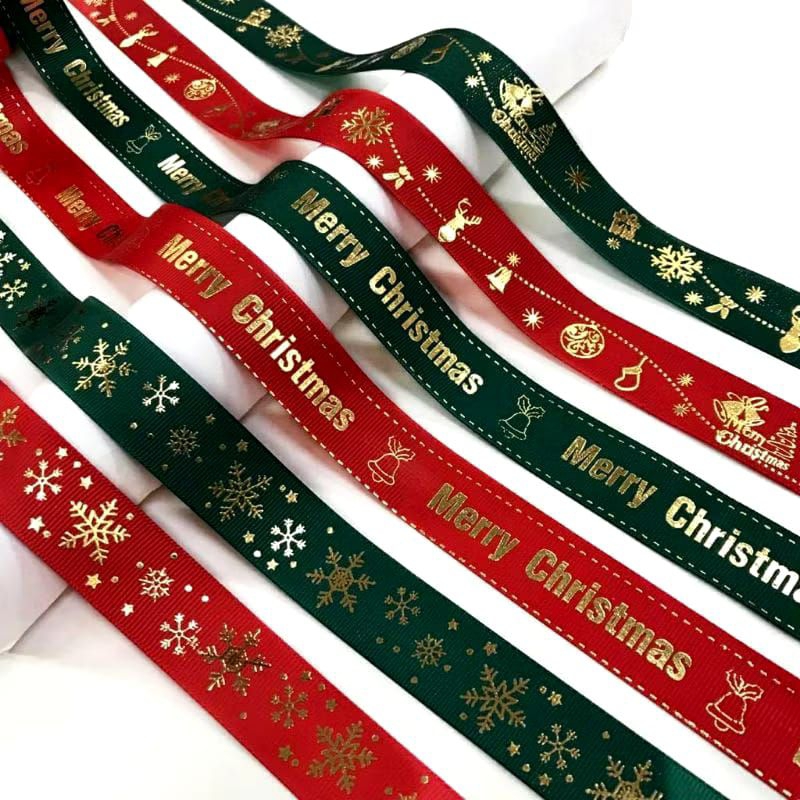 

PER 1 YARD - PITA NATAL KADO HAMPERS / MERRY CHRISTMAS MOTIF SNOWFLAKES LONCENG 2.5 CM