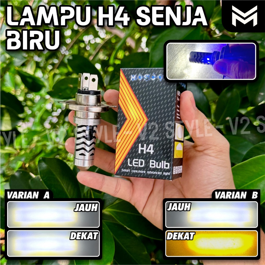 Lampu LED Laser H4 2 Warna Putih Kuning Hi Lo Ac Dc Senja Biru Lampu Led Utama motor H4 Senja biru k