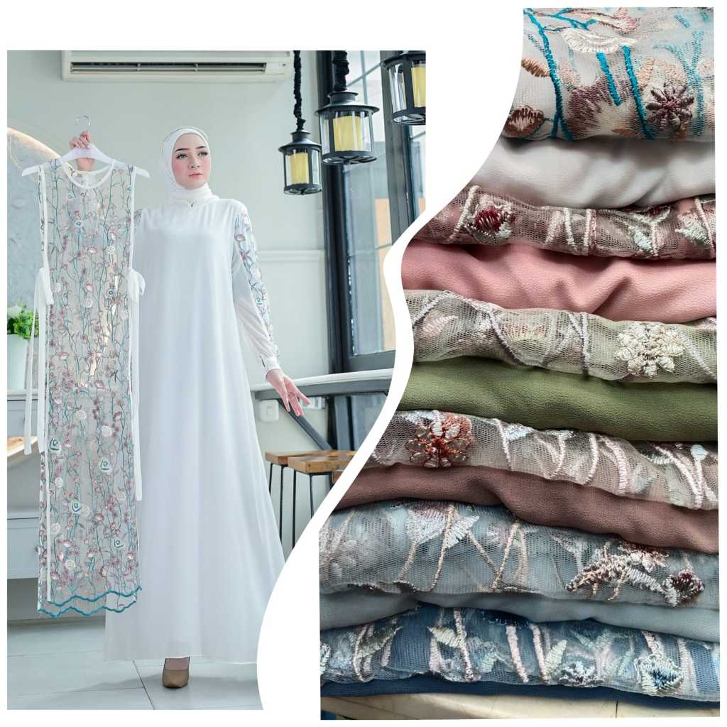 Gamis Nadin one set ceruty tile garden 2in1 sr. 99007 Gamis outher pisah gamis pesta pernikahan gami
