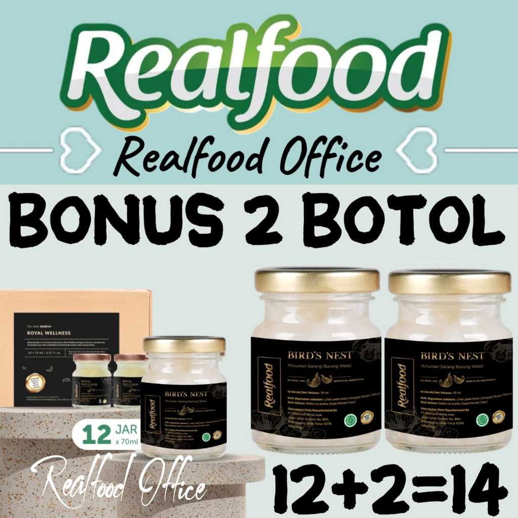 

Realfood Royal Wellness 12 Jar Gratis 2 Botol ( Minuman Sarang Burung Walet ) RO