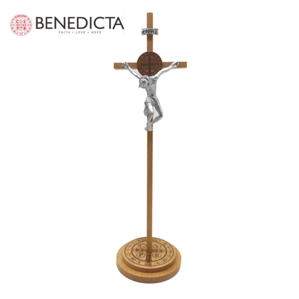 SALIB BENEDICTUS AGONY OF JESUS RISE NATURAL SILVER - SALIB KATOLIK - SALIB DUDUK - SALIB DINDING - 