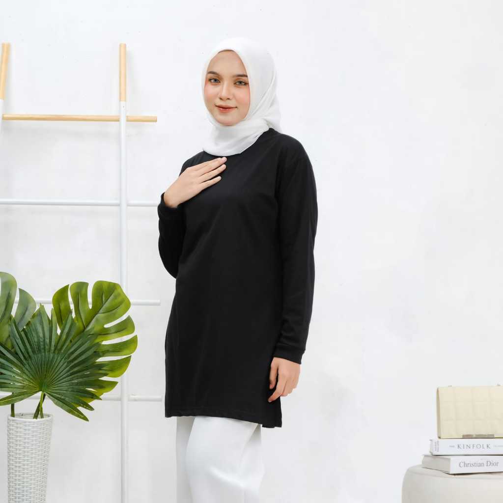 Hipocryte Non Tunik Wanita Terbaru Tunik Jumbotunik Kaos Polos Lengan Panjang Wanita Warna Hitam Rea