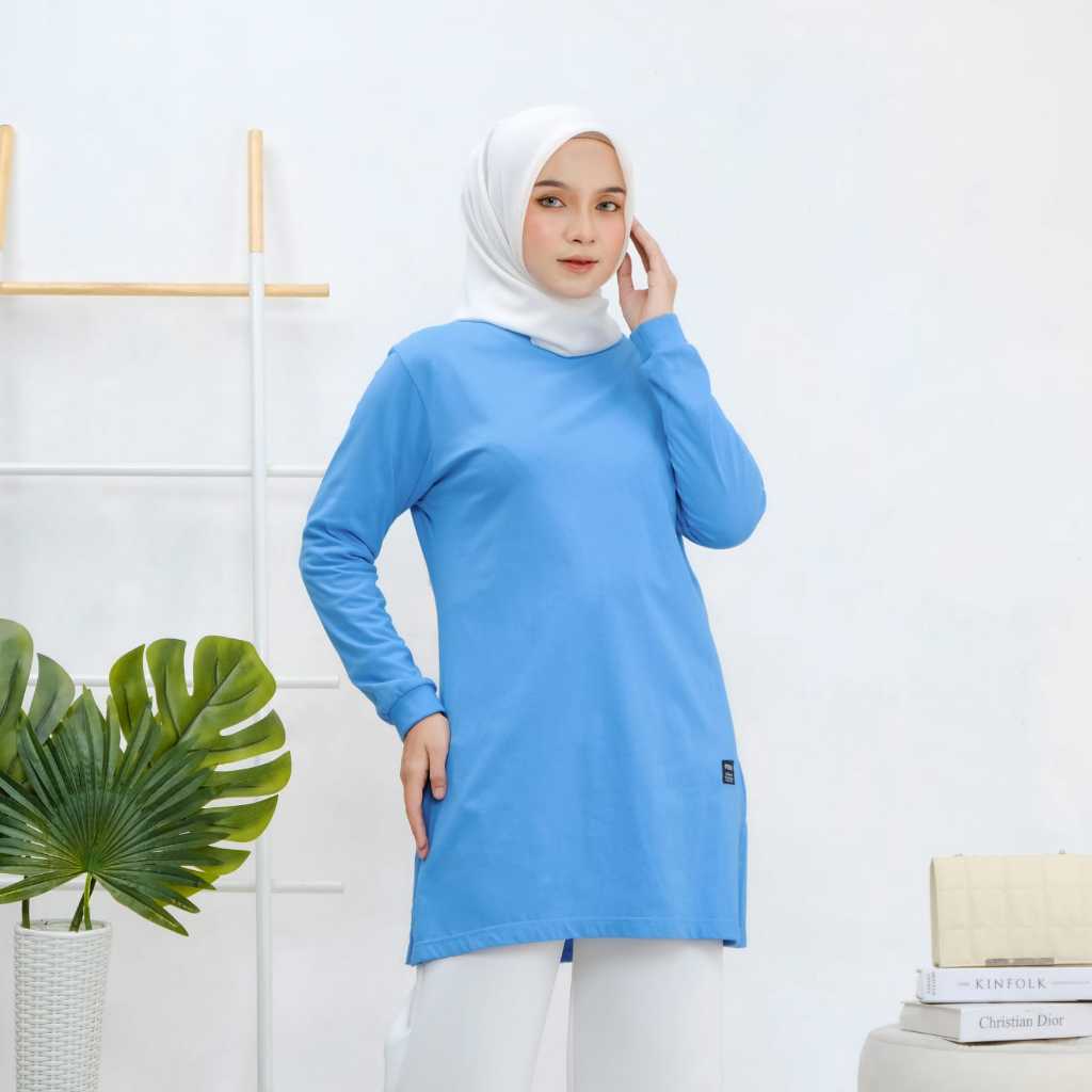 Hipocryte Non Tunik Wanita Terbaru Tunik Kaos Polos Lengan Panjang Wanitatunik Jumbo Warna Biru Read