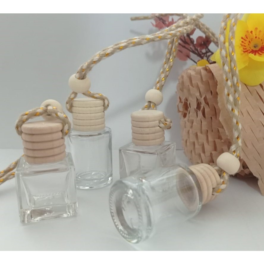 Tj Botol Kosong Car Diffuser Parfum Mobil 10ml Kaca Bulat/ 8ml Kotak Tutup Botol Kayu Estetic