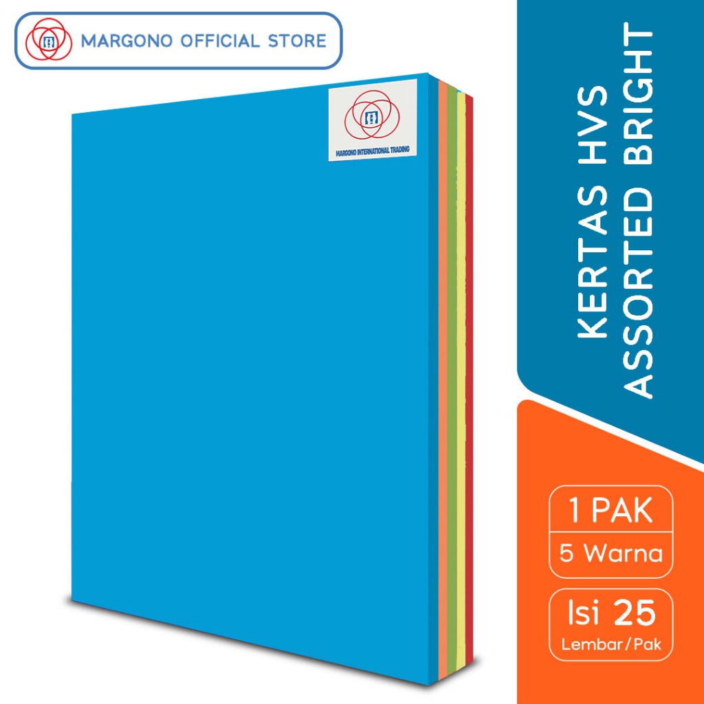 

Margono Kertas HVS A4 Warna Assorted Bright Cerah (5 Warna) 80 gsm - 25 lembar