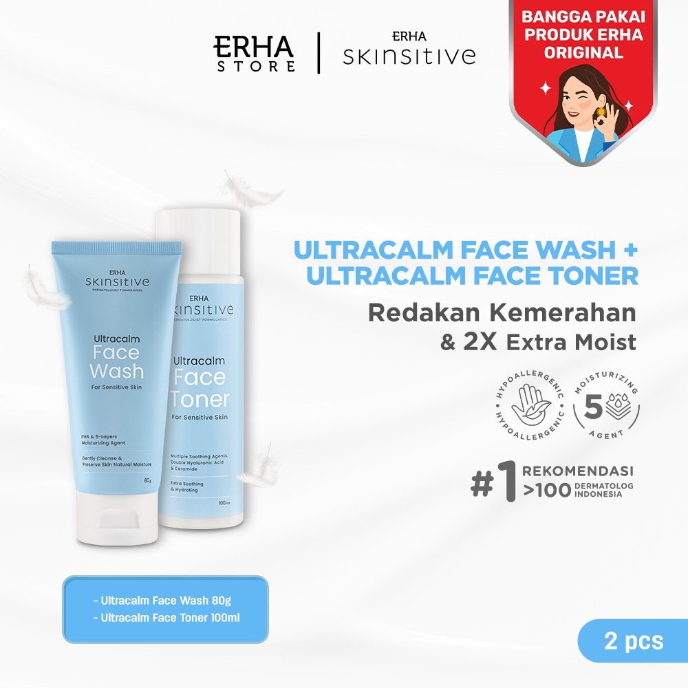 ERHA Bundle Skinsitive Ultracalm Face Wash 80g + Ultracalm Face Toner 100ml - Paket Kulit Wajah Sens