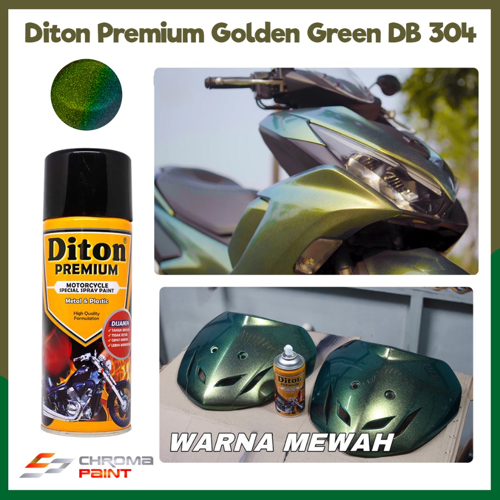 Cat Bunglon Diton Premium Golden Green DB 304 / Cat Semprot Bunglon Warna Hijau Keemasan