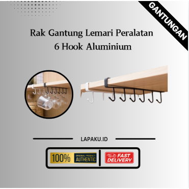 Rak Gantung Lemari Peralatan Dapur 6 Hook Aluminium Gantungan Lemari Baju Multifungsi