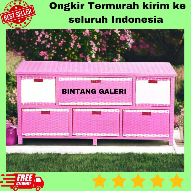 Lemari Rotan Sintetis 6 Laci Jasmine Lemari Plastik Minimalis Murah