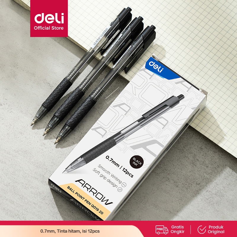 Deli Pulpen Ball pen Cetek Penulisan Halus 0.7mm Hitam EQ01920