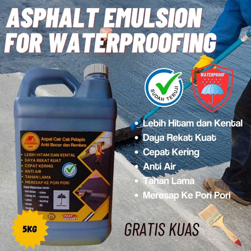 Asphalt Emulsion Premium 5kg Cat Pelapis Dak Talang Air Genteng Asbes Tembok Anti Air Tahan Cuaca Mu