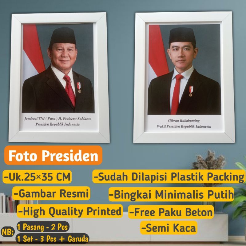 Photo Presiden/ Bingkai Presiden 2024/ Prabowo/Gibran/ Bingkai Presiden/ Gambar Resmi Presiden/ Gamb