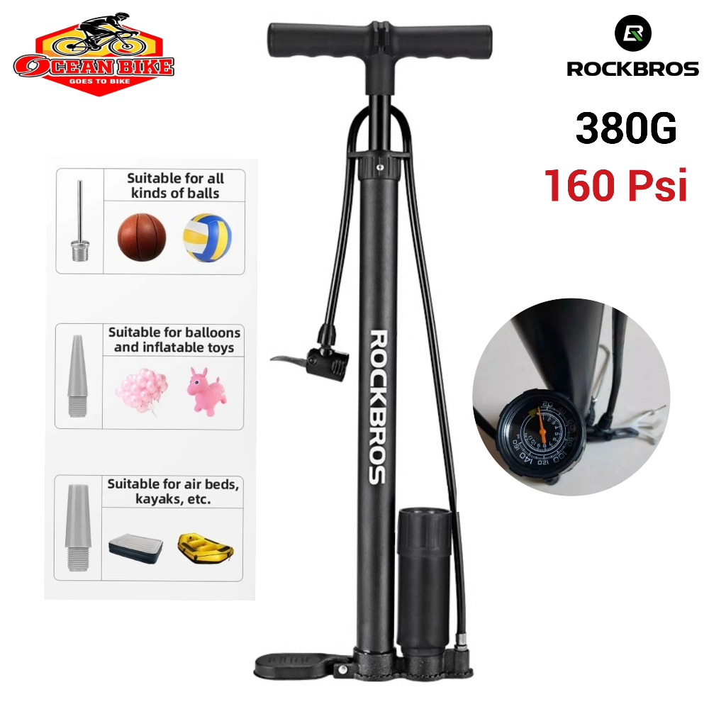 Pompa Udara Rockbros 380G 160 PSI untuk Ban Sepeda, Motor, Bola & Sofa Angin - Hitam