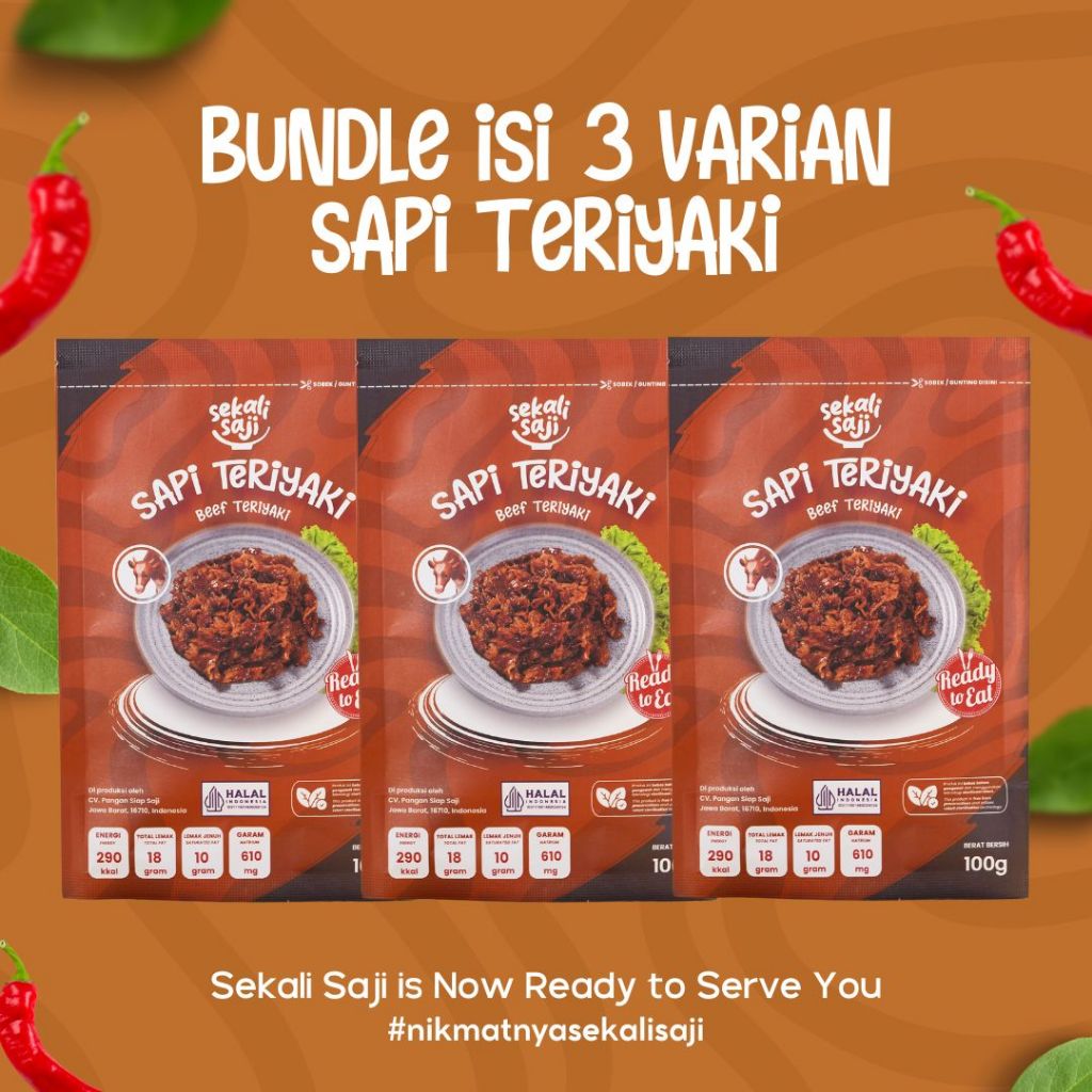 

SEKALI SAJI - Bundling Sapi Teriyaki Isi 3 Lauk Instant 100gr Makanan Siap Saji Lauk Mateng Halal