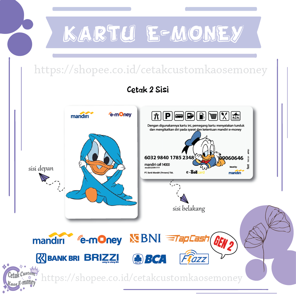 KARTU E MONEY E TOLL BABY DONAL DUCK KARTUN CUTE EMONEY MANDIRI BNI TBRI BCA - 2 SISI