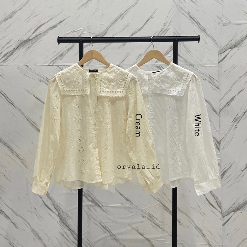 Falini Top - Blouse katun - blouse brokat - katun bolong - atasan wanita