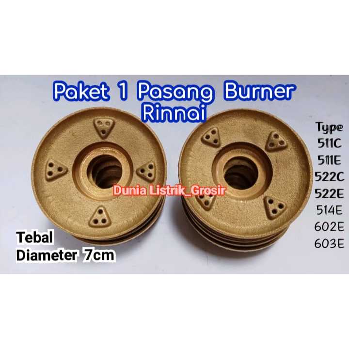 Paket Hemat 1 Pasang (2PCS) Burner Kuningan Kompor Gas Rinnai SparePart untuk Kompor Rinnai Type RI-