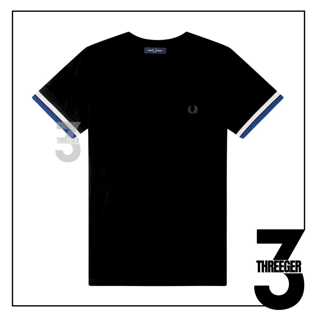 Fred Perry Blue White Bold Sleeve Tee Navy Original / Kaos Fred Perry Original