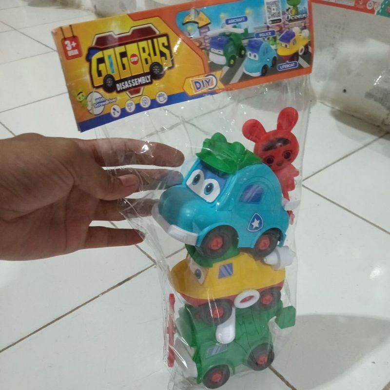 Mainan Anak motorik mobil mobilan bongkar pasang Diy Gogobus karakter
