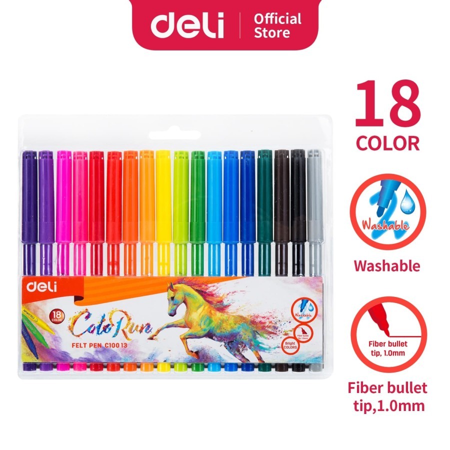 

Deli School Felt Pen/Spidol Warna-Felt Pen Washable 1.0mm 18warna - EC10013