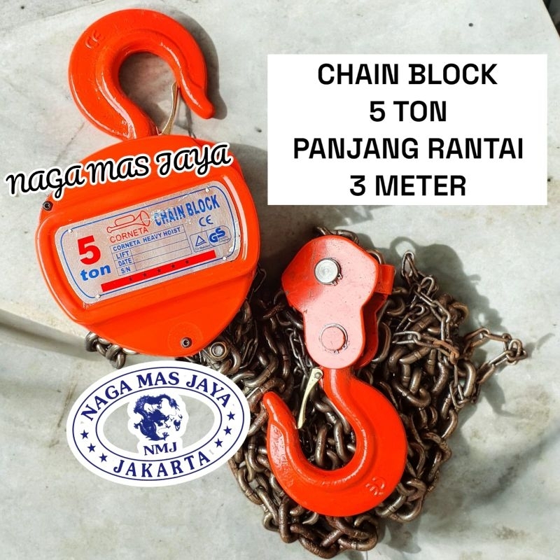 CORNETA CHAIN BLOCK 5 TON X 3 METER / TAKEL KATROL CHAINBLOCK 5TON 3METER
