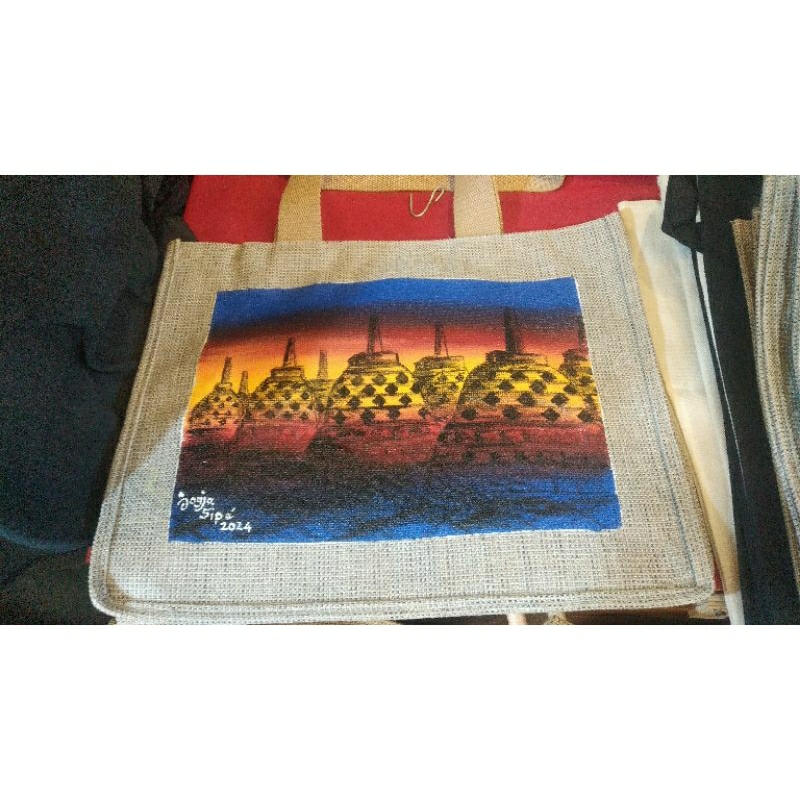 tas totebag wanita, tas kanvas lukisan tangan, tas aestetic, tas kuliah, tas laptop, totebag simpel