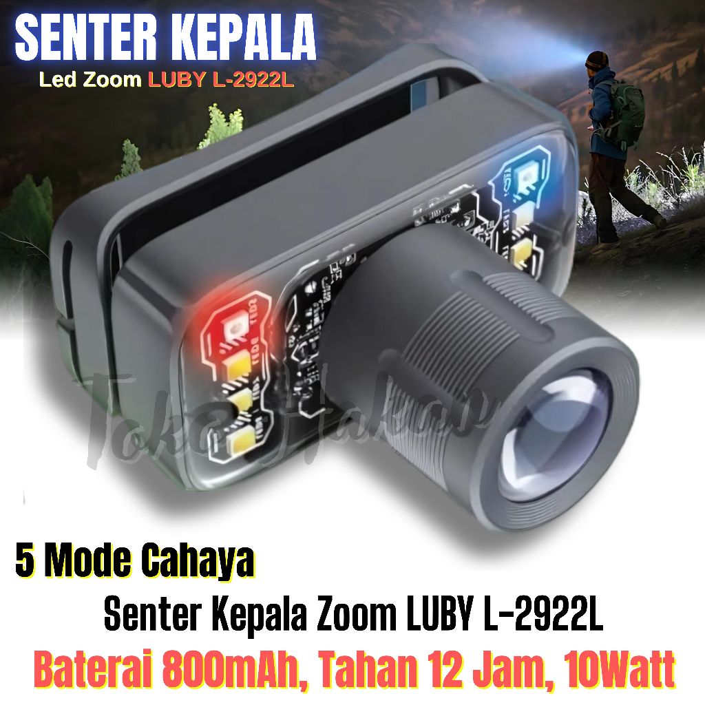 Senter Kepala Super Terang Luby L-2922L Zoom / Senter Led Zoom / Senter Kepala Super Terang / Senter