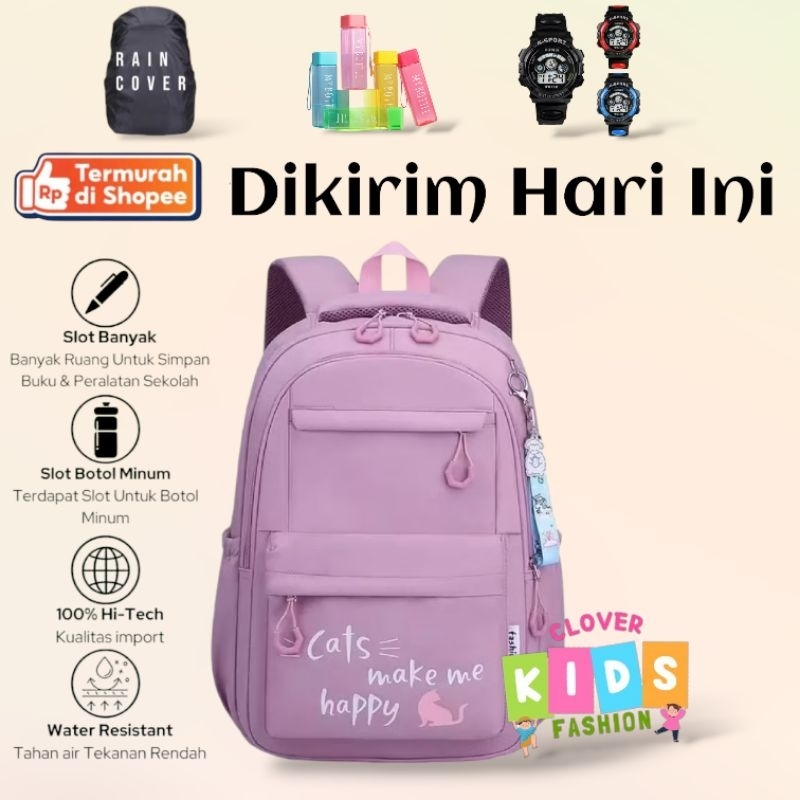 Tas Anak Perempuan sd smp CATS make me HAPPY tas sekolah anak Backpack anak perempuan tas ngaji simp