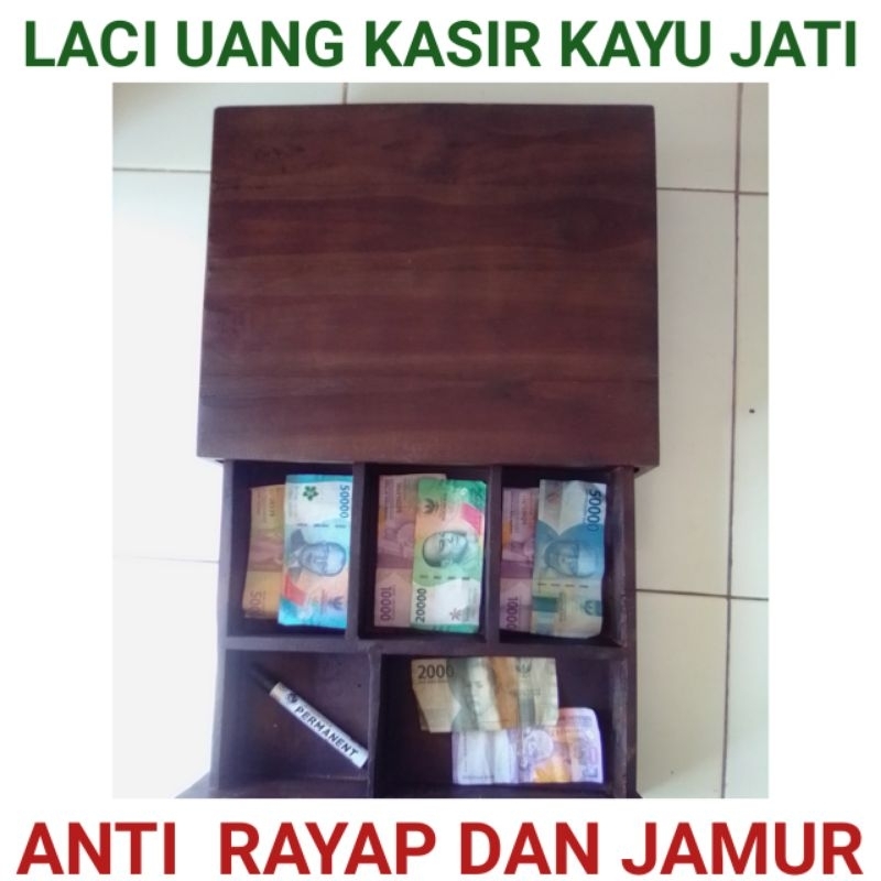 laci uang kasir / kotak tempat uang. kayu jati. kuat halus murah. 5 sekat.