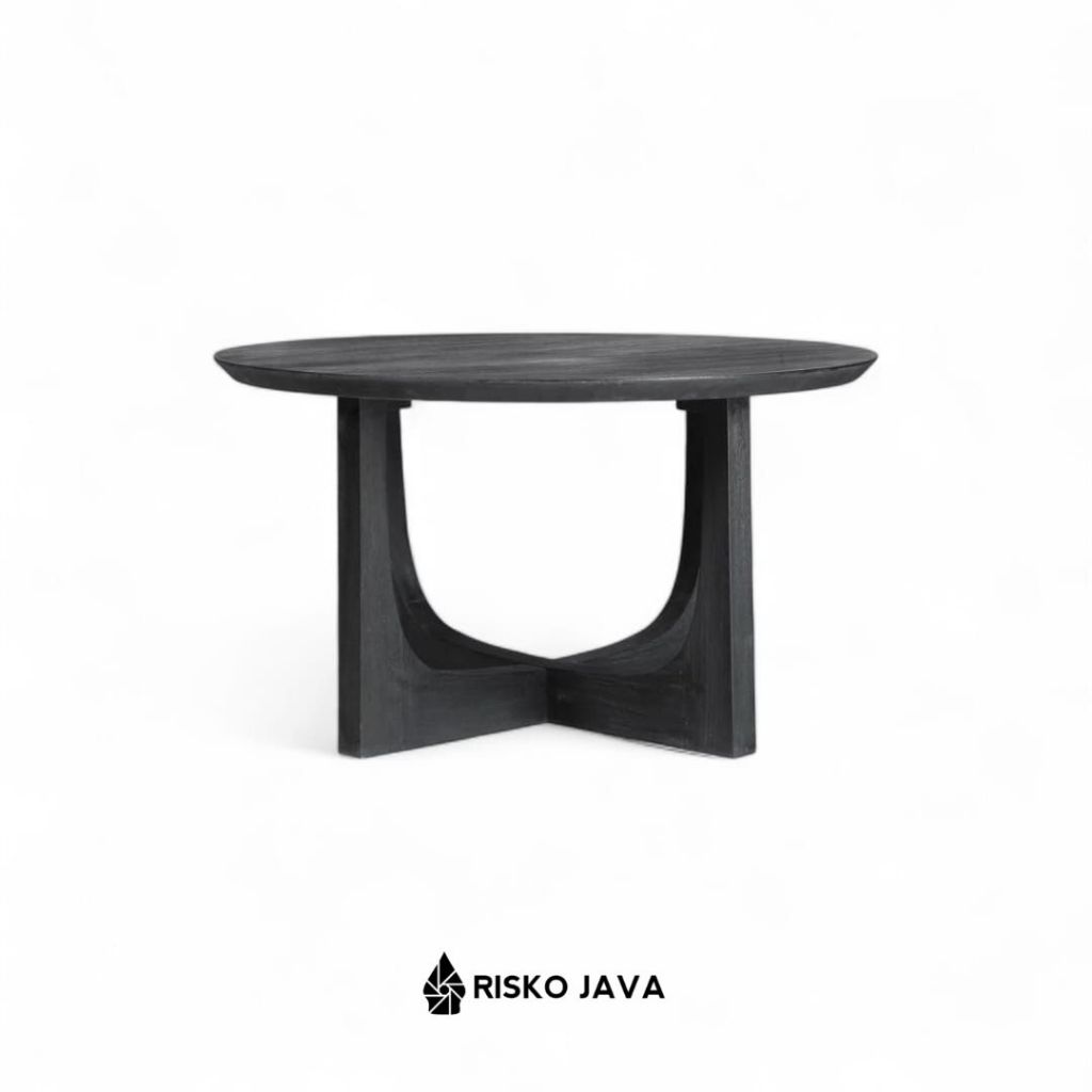 Meja Ruang Tamu Natural Black / Meja Bulat Kayu Jati / Coffee Table Minimalis | GWION