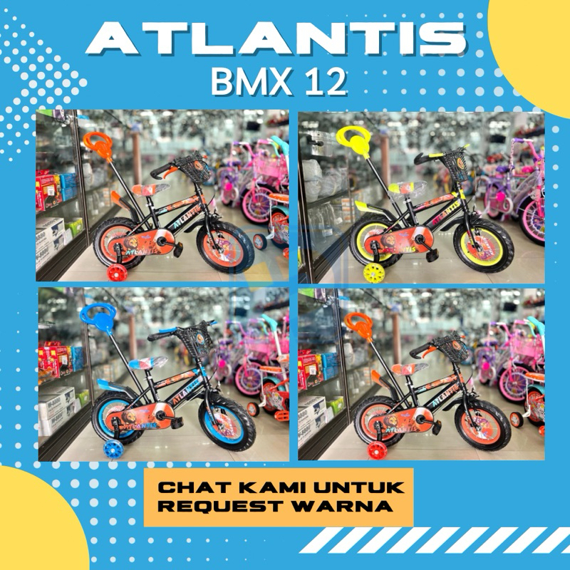SEPEDA ANAK COWOK LAKI BMX 12 ATLANTIS LEON  BAN 3.0 JUMBO TONGKAT BAN POMPA TERBARU [PROMO LAMONGAN