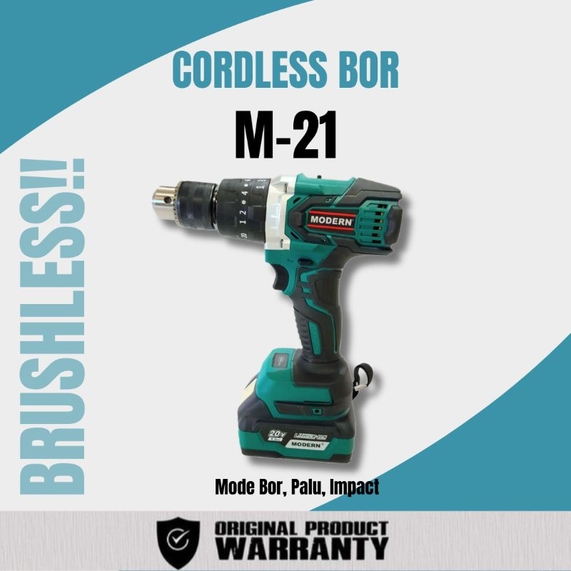 Bor Beton Baterai 13mm MODERN M21 Cordless Drill Bor 3 Fungsi Impact Rotary Hammer