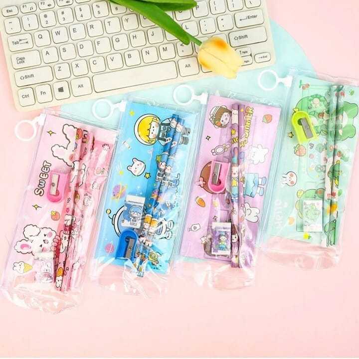 

Stationary Set 5in1 Free Pouch / Perlengkapan Set Alat Tulis Sekolah / Set Pensil 5in1