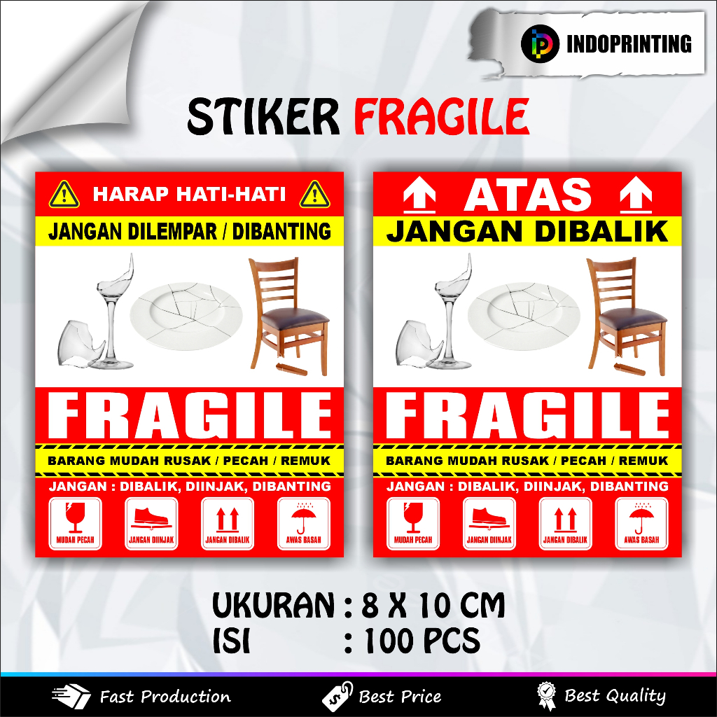 

STIKER FRAGILE (isi 100 pcs) ukuran 8 x 10 cm